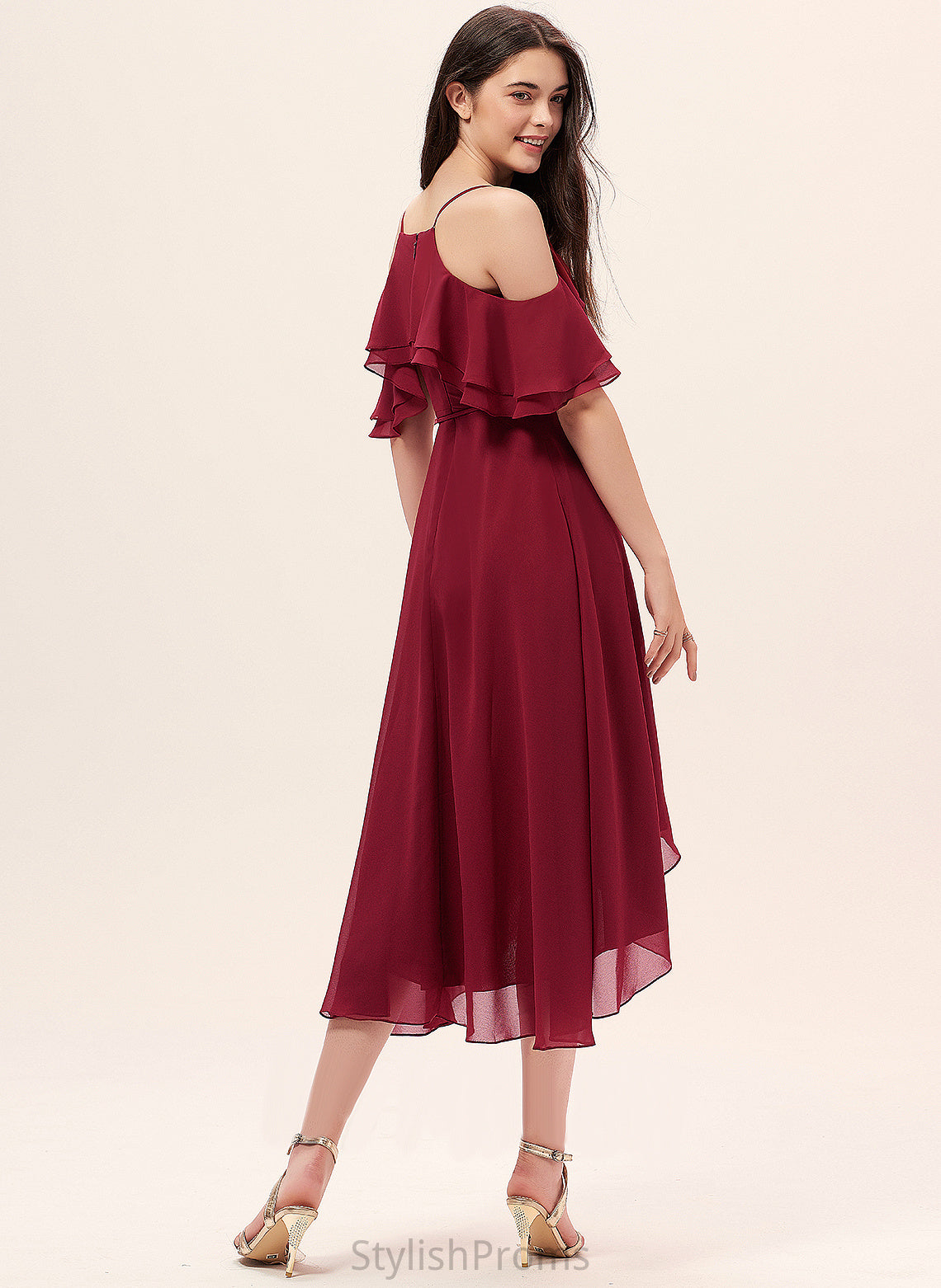 V-neck With Phoenix Cascading Chiffon A-Line Dress Cocktail Asymmetrical Cocktail Dresses Ruffles