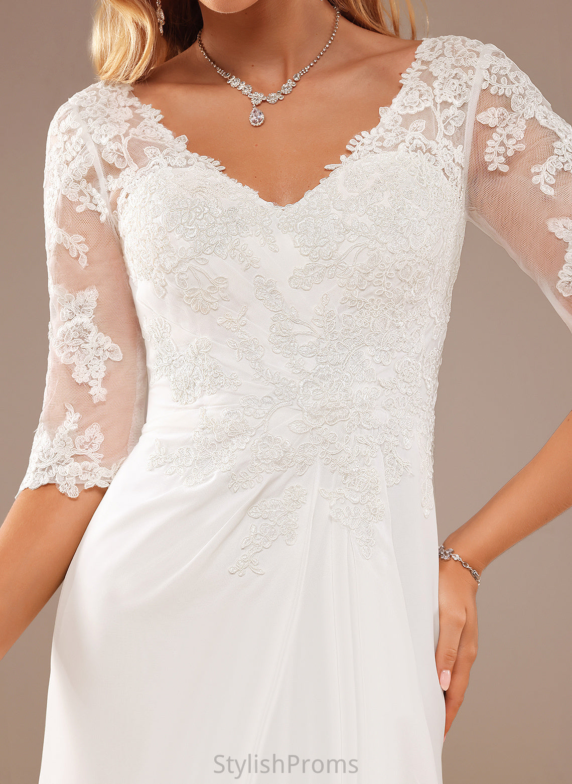 Wedding Dresses Shirley V-neck Ruffle Lace With Chiffon A-Line Wedding Dress Asymmetrical