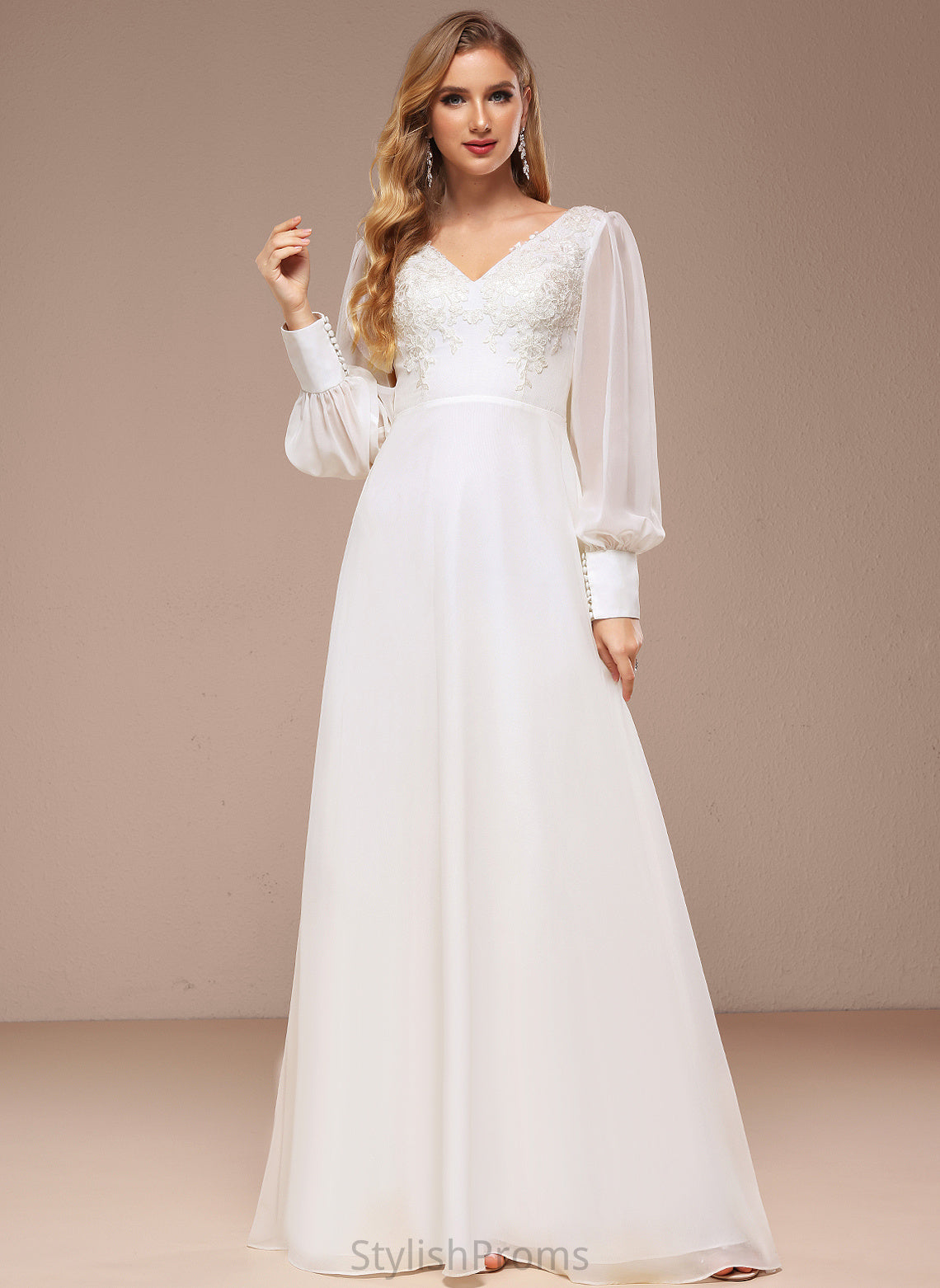 Wedding Dresses V-neck Vicky Floor-Length A-Line With Dress Lace Wedding Chiffon Sequins