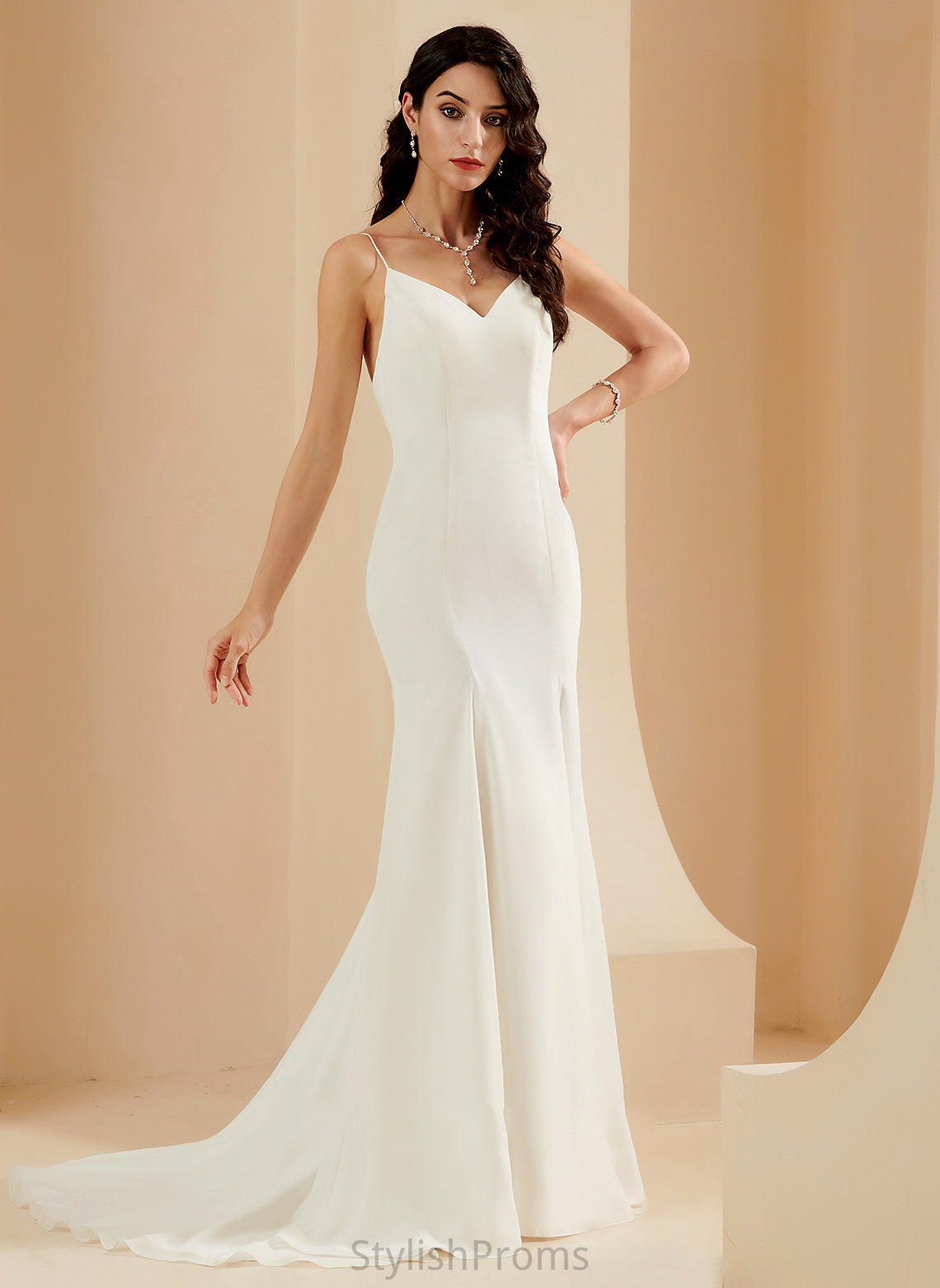 Train Wedding V-neck Court Dress Wedding Dresses Mireya Trumpet/Mermaid