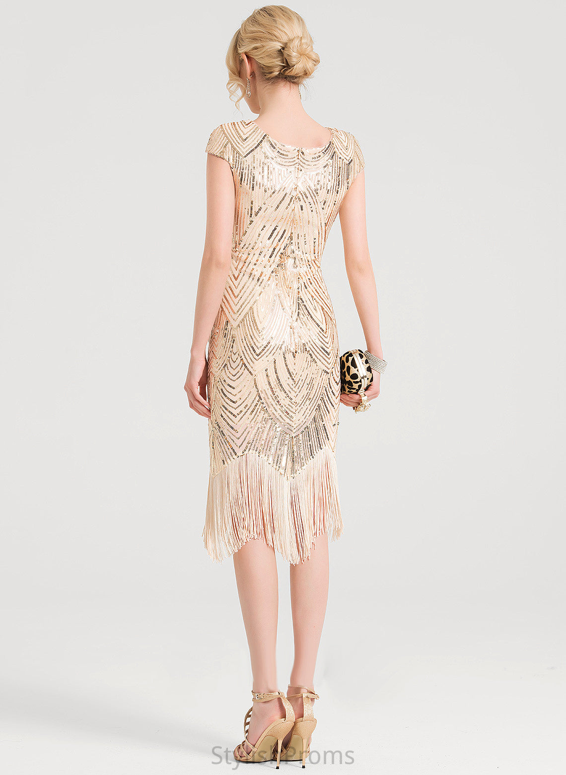 Cocktail Dresses Sheath/Column Gia Dress Knee-Length Sequined Neck Cocktail Scoop