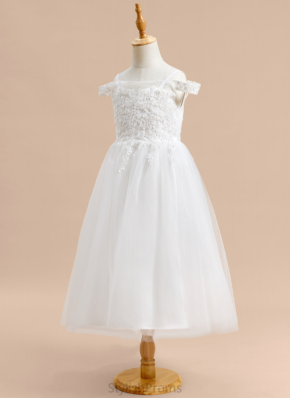 Dress Flower Girl Dresses Tea-length A-Line Tulle Lace Sleeveless - With Girl Flower Off-the-Shoulder Lillian