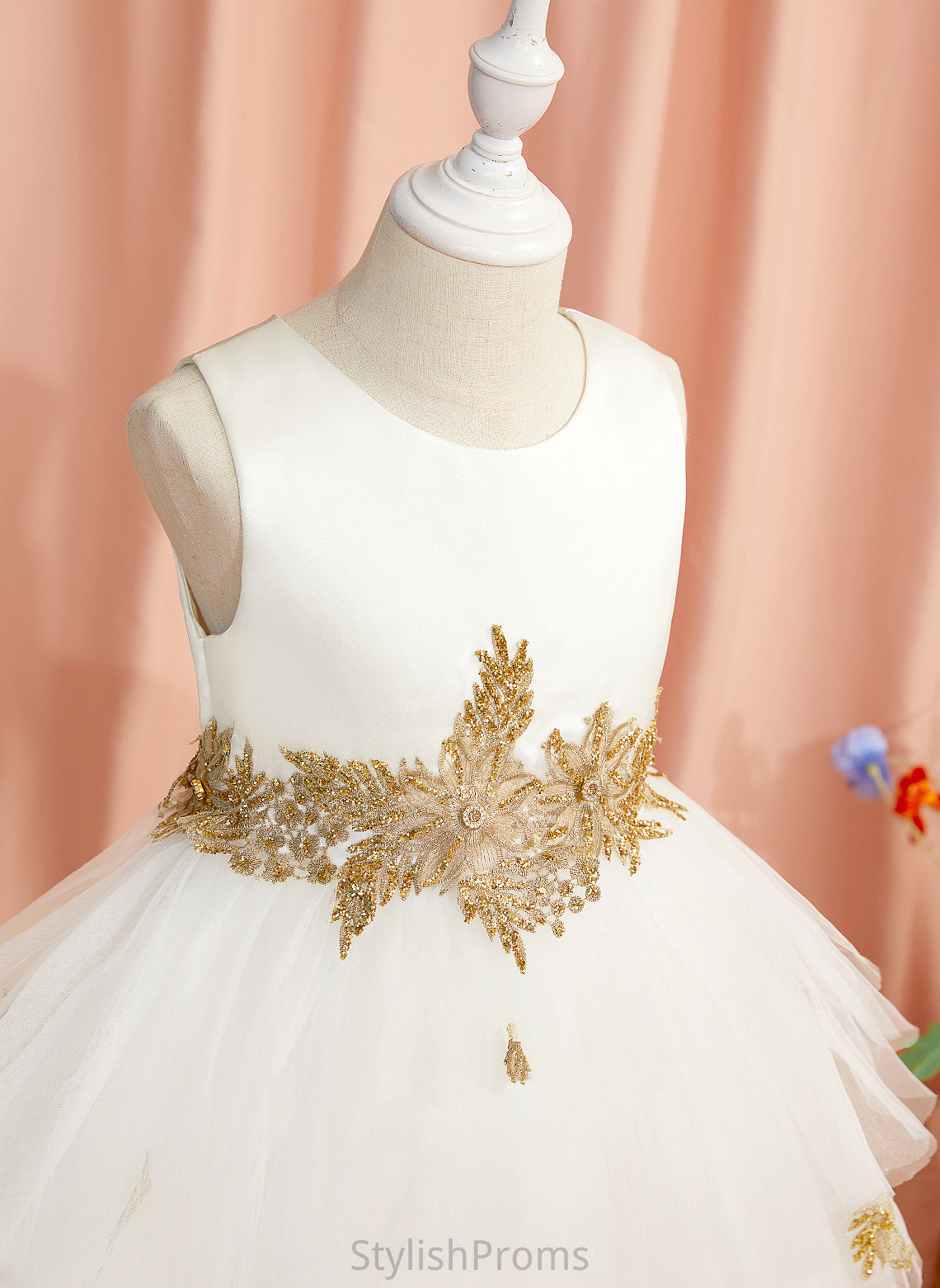 Ball-Gown/Princess Flower Girl Dresses Mikaela Girl Flower Neck Knee-length With Lace/Beading Dress Tulle - Sleeveless Scoop