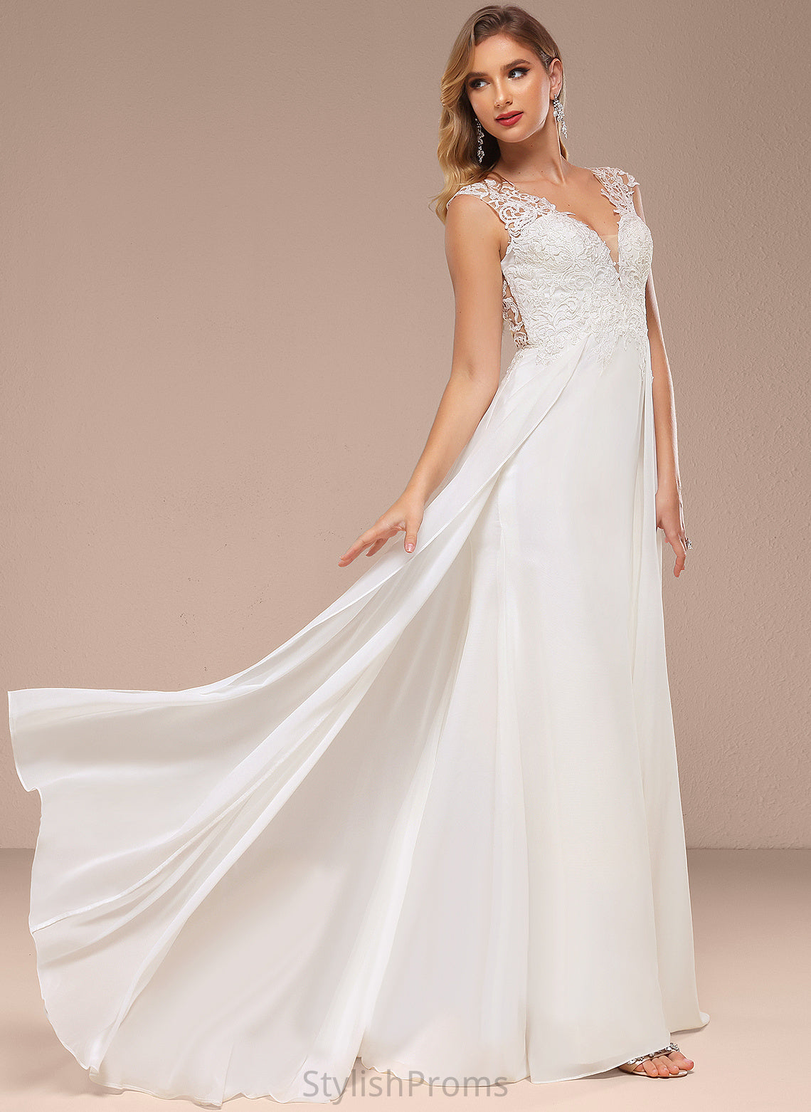 Train A-Line Lace Rosalie Chiffon V-neck Wedding Sweep Dress Wedding Dresses