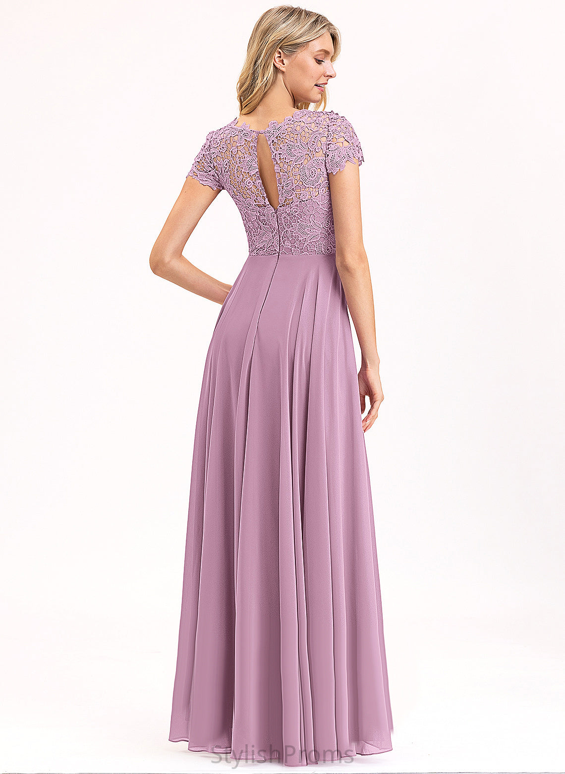 Prom Dresses Floor-Length Scoop A-Line Lace Chiffon Karley