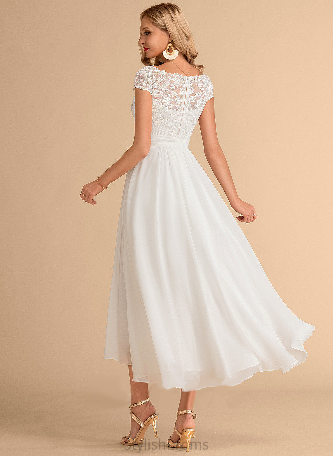 Scoop Wedding Dresses Chiffon Asymmetrical Lace Laney A-Line Dress Wedding Neck