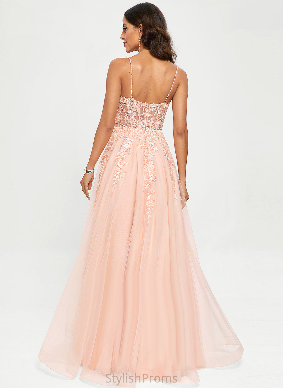 A-Line Prom Dresses Scoop Abagail With Floor-Length Lace Tulle Sequins