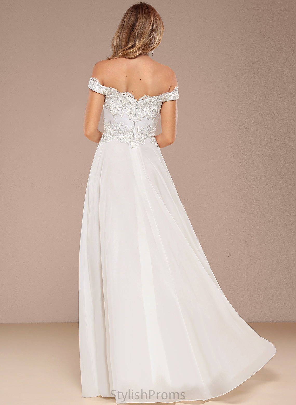 Wedding Dresses Lace Floor-Length Off-the-Shoulder Dress Wedding Sequins Chiffon With Henrietta A-Line