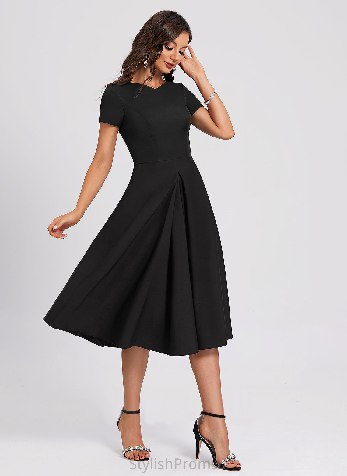 Crepe Cocktail Dresses V-neck Cocktail Knee-Length Stretch Dress Elliana A-Line