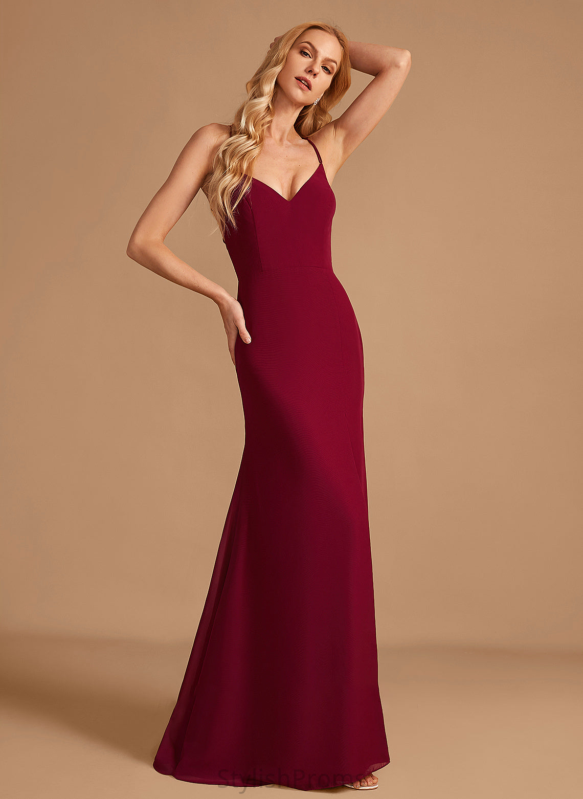 Fabric Silhouette Embellishment Length Neckline Floor-Length V-neck SplitFront Trumpet/Mermaid Kassidy Natural Waist A-Line/Princess Bridesmaid Dresses