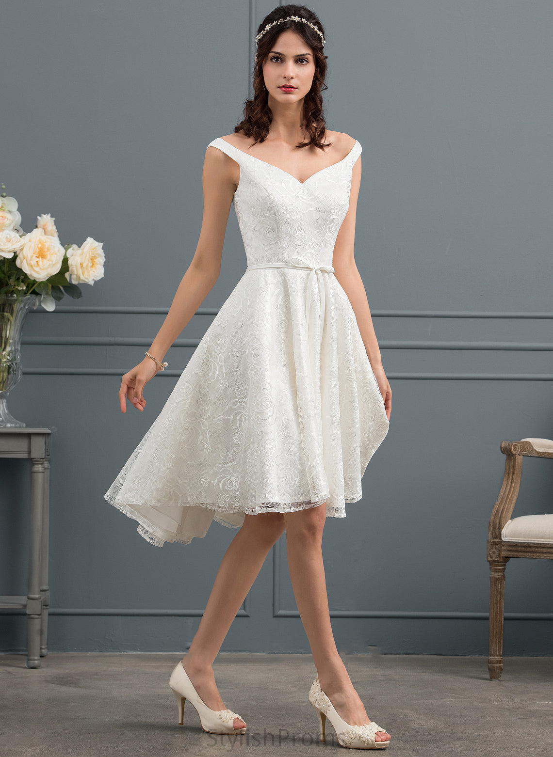 Bow(s) Wedding Dresses Wedding With A-Line Asymmetrical Lace Dress Aleah