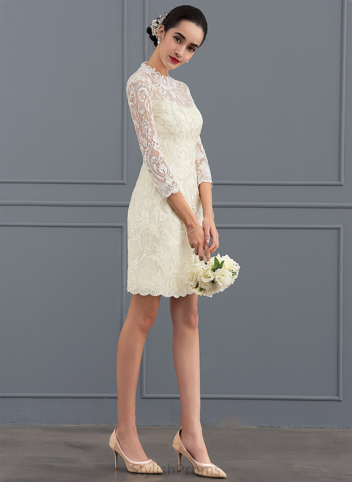 Lace Knee-Length High Sheath/Column Dress Neck Wedding Dresses Armani Wedding