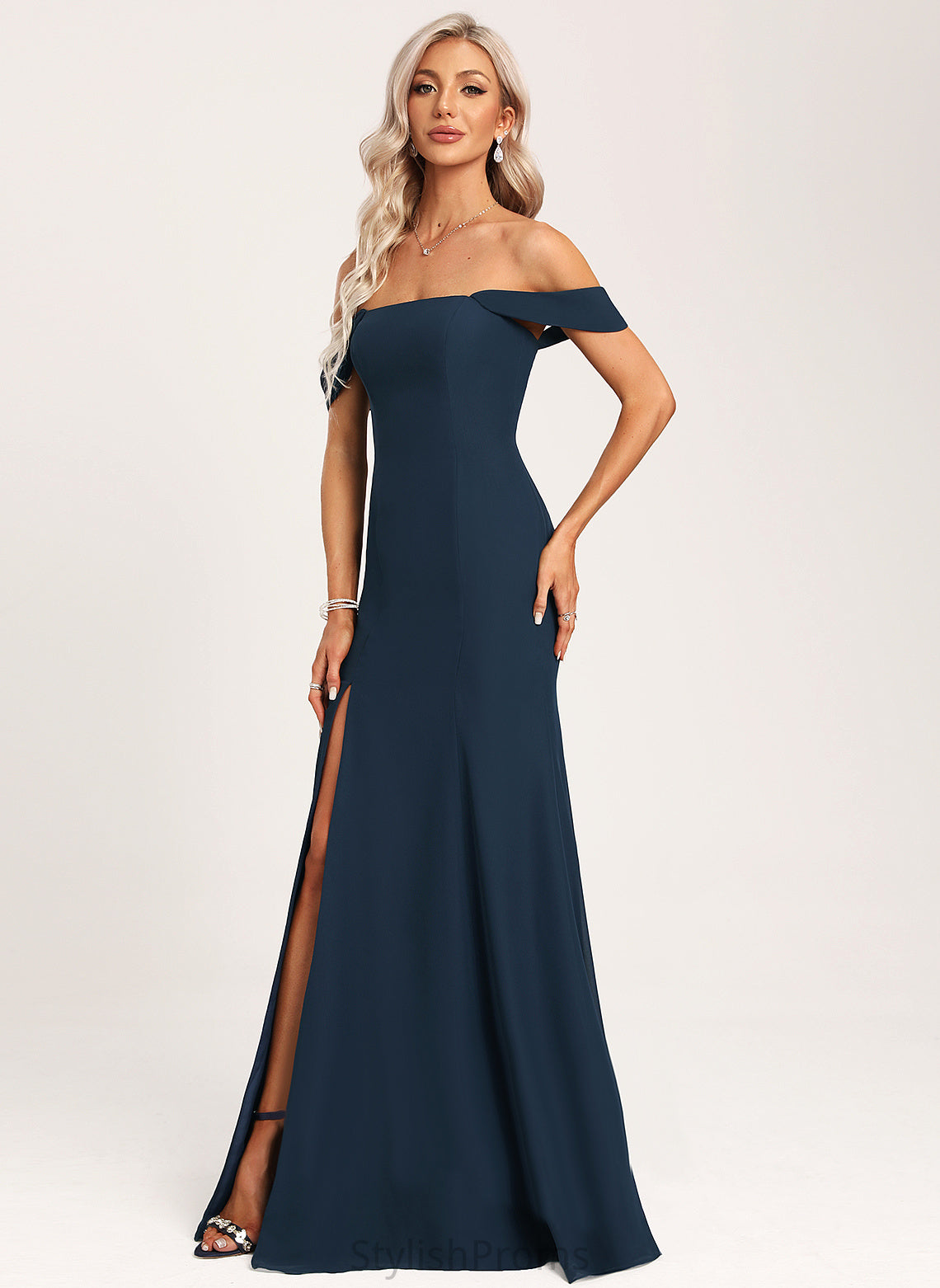 Straps&Sleeves Trumpet/Mermaid Floor-Length Neckline Off-the-Shoulder Silhouette Length Fabric Talia Bridesmaid Dresses