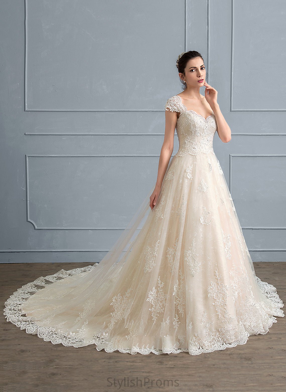 Lace Wedding Ball-Gown/Princess With Cathedral Beading Kara Sequins Sweetheart Wedding Dresses Train Dress Tulle