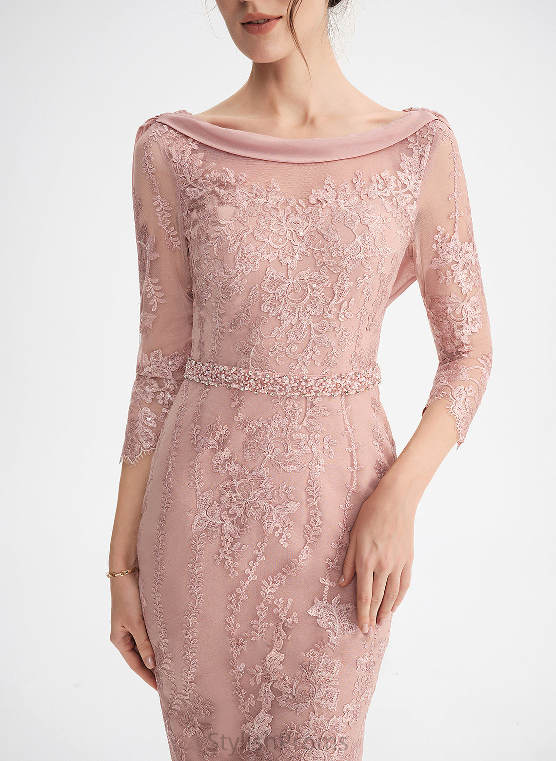 Cocktail Dresses Sequins Lace Neck Beading Abby Scoop Sheath/Column Dress Knee-Length With Cocktail