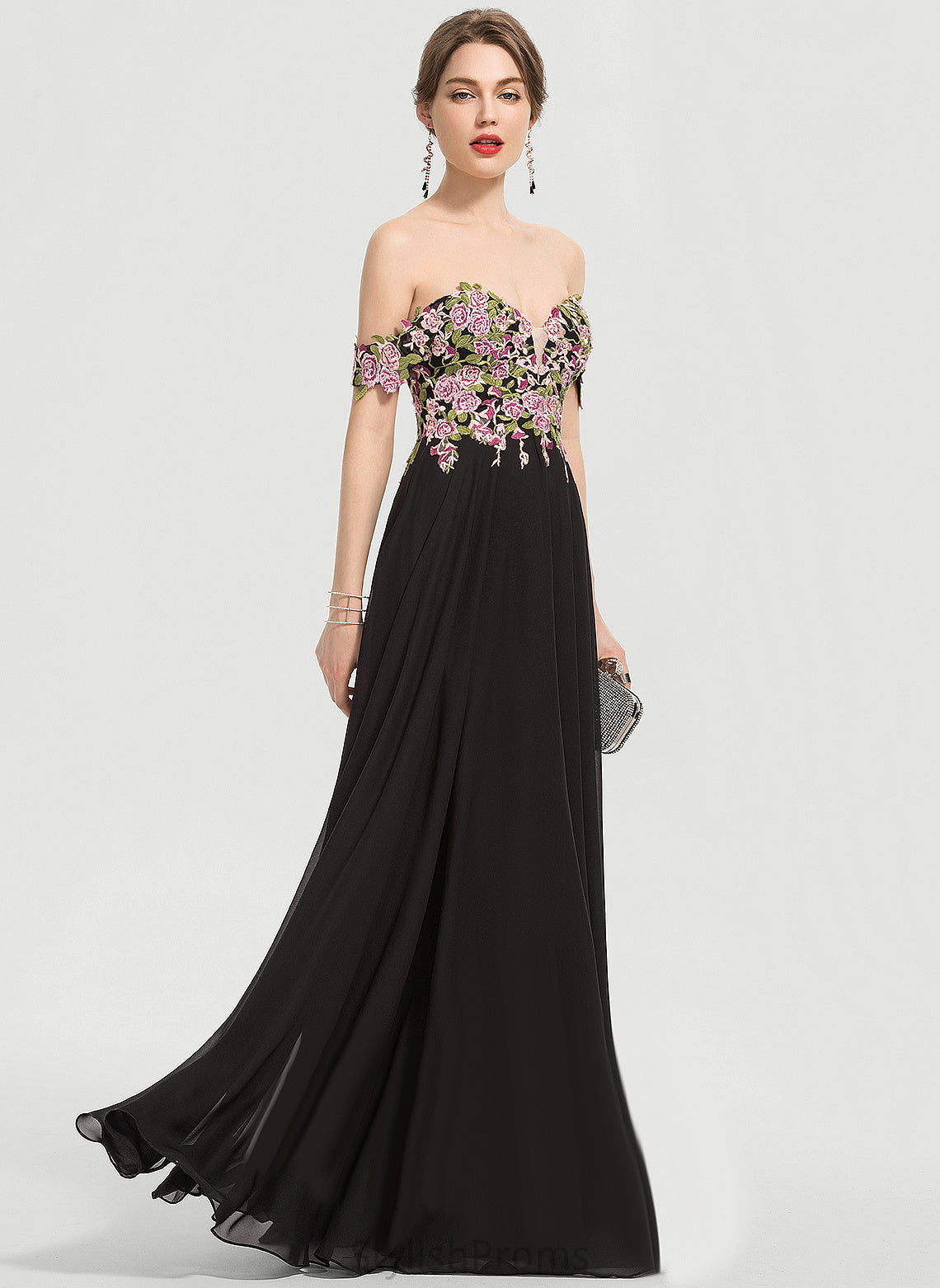 Lace Prom Dresses Chiffon Off-the-Shoulder Ball-Gown/Princess Floor-Length Jaelyn