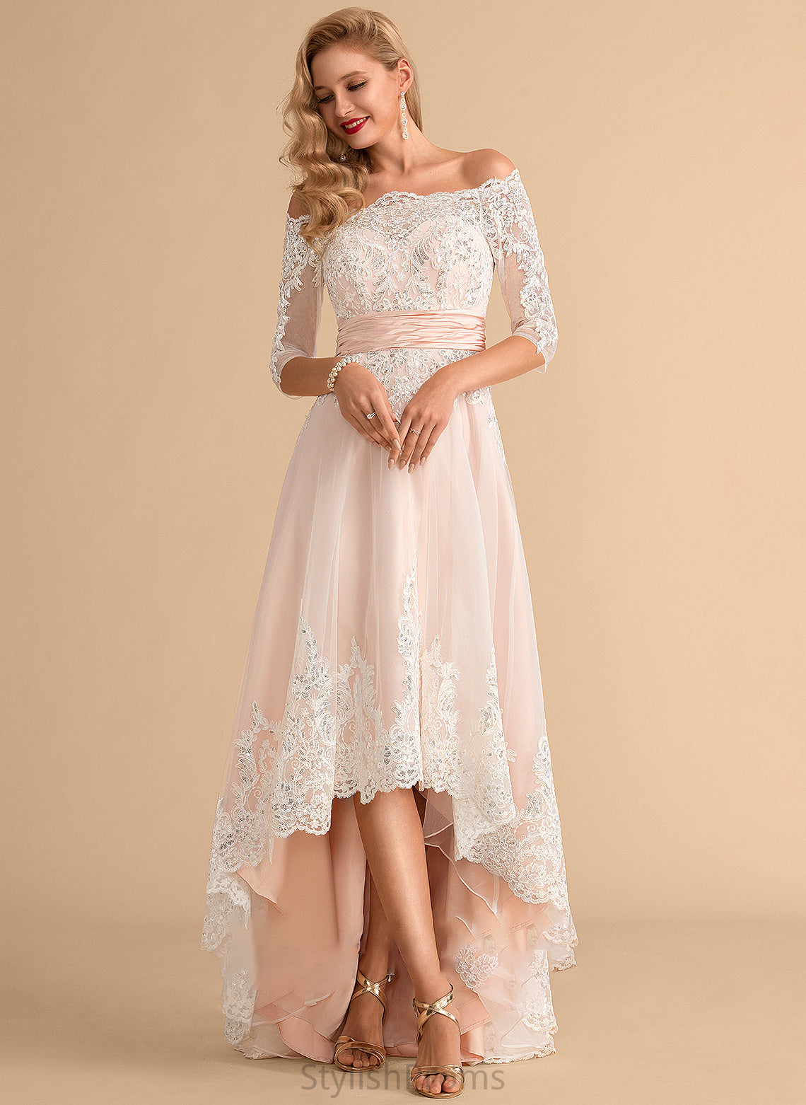 Asymmetrical Satin Sequins Wedding Dress With Tulle Wedding Dresses A-Line Lace Sally