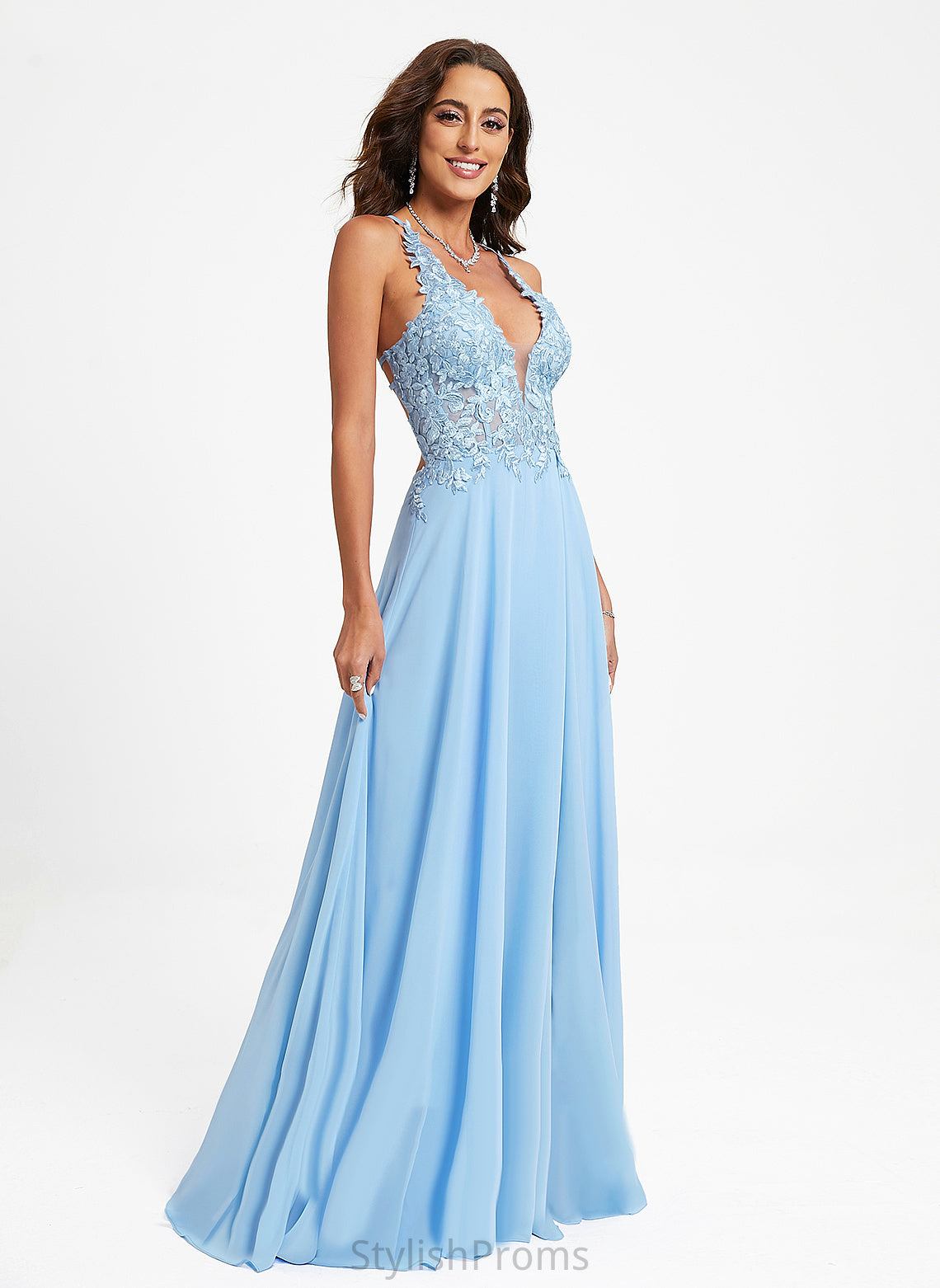 Prom Dresses Floor-Length Chiffon Alayna A-Line V-neck Lace