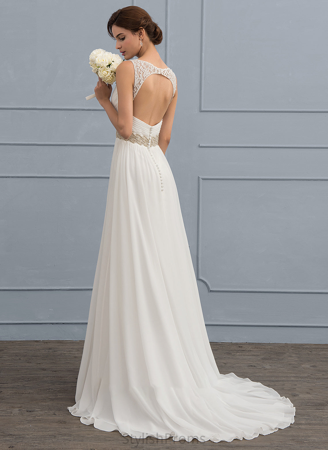 Chiffon Sequins Sweep Train Dress Wedding Beading With Linda A-Line Ruffle Wedding Dresses V-neck Lace