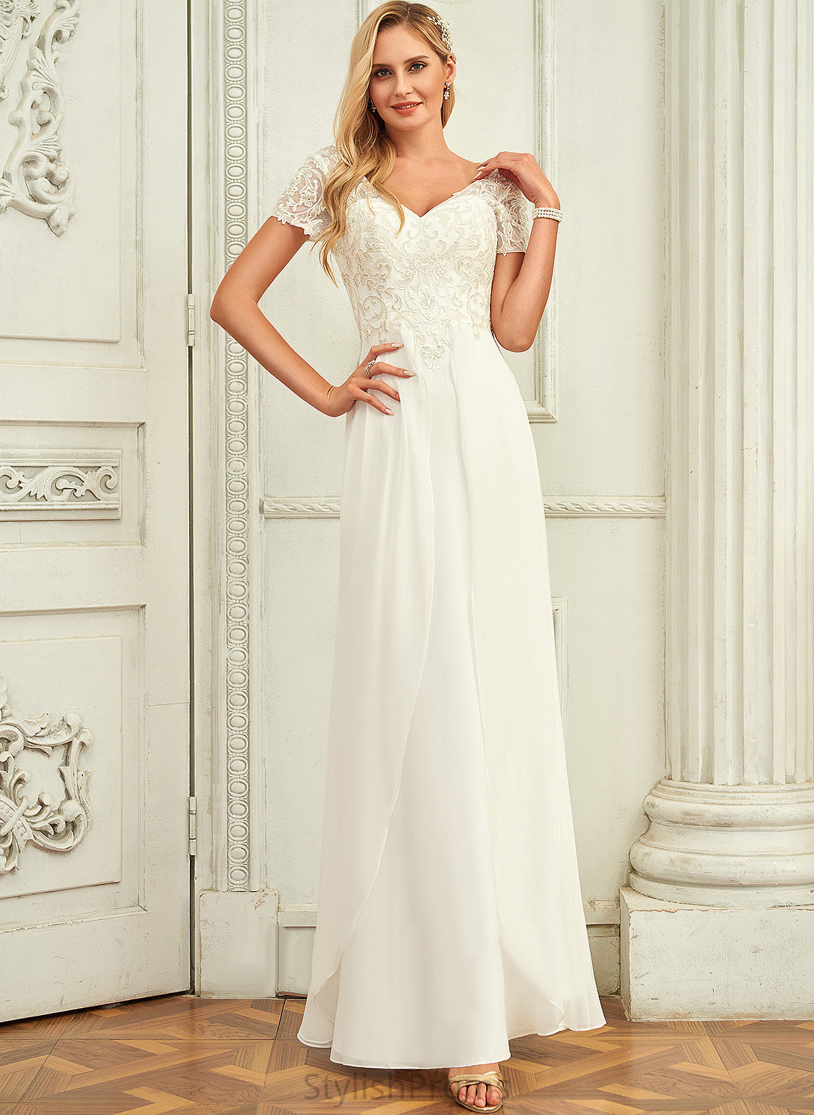 Wedding Floor-Length Chiffon Lace V-neck Janae With A-Line Dress Wedding Dresses