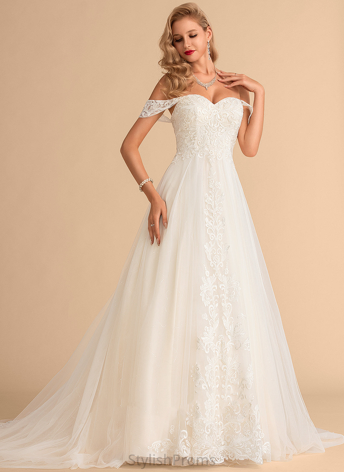 Rowan Wedding Dresses Court Wedding With Ball-Gown/Princess Off-the-Shoulder Dress Sequins Lace Tulle Train