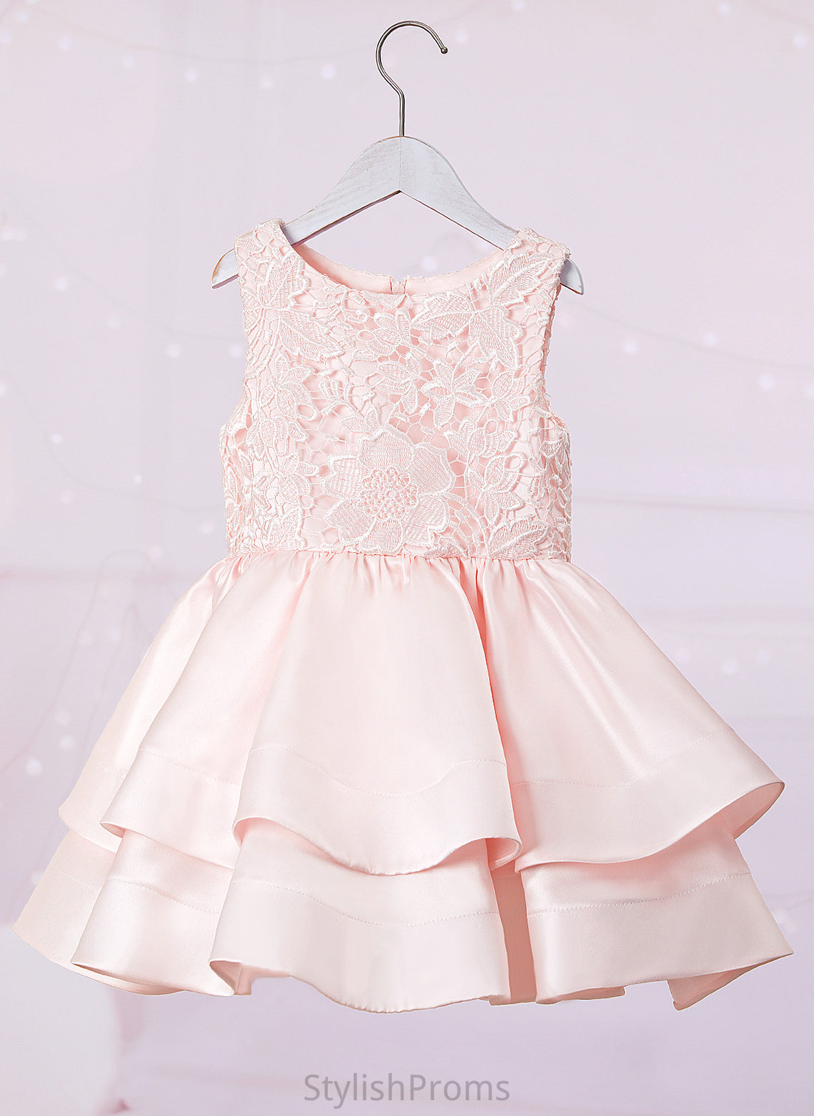 Flower Girl Dresses Flower Neck Scoop Zaria - Girl Satin/Lace Sleeveless Short/Mini Dress A-Line