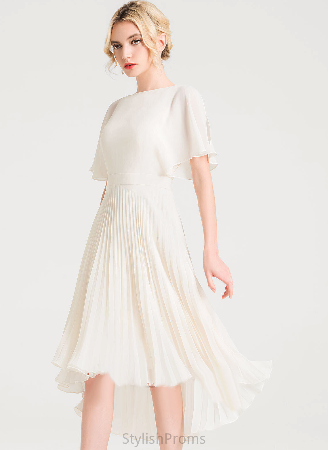 Dress Cocktail Dresses A-Line Cocktail Lena Chiffon With Asymmetrical Neck Scoop Pleated