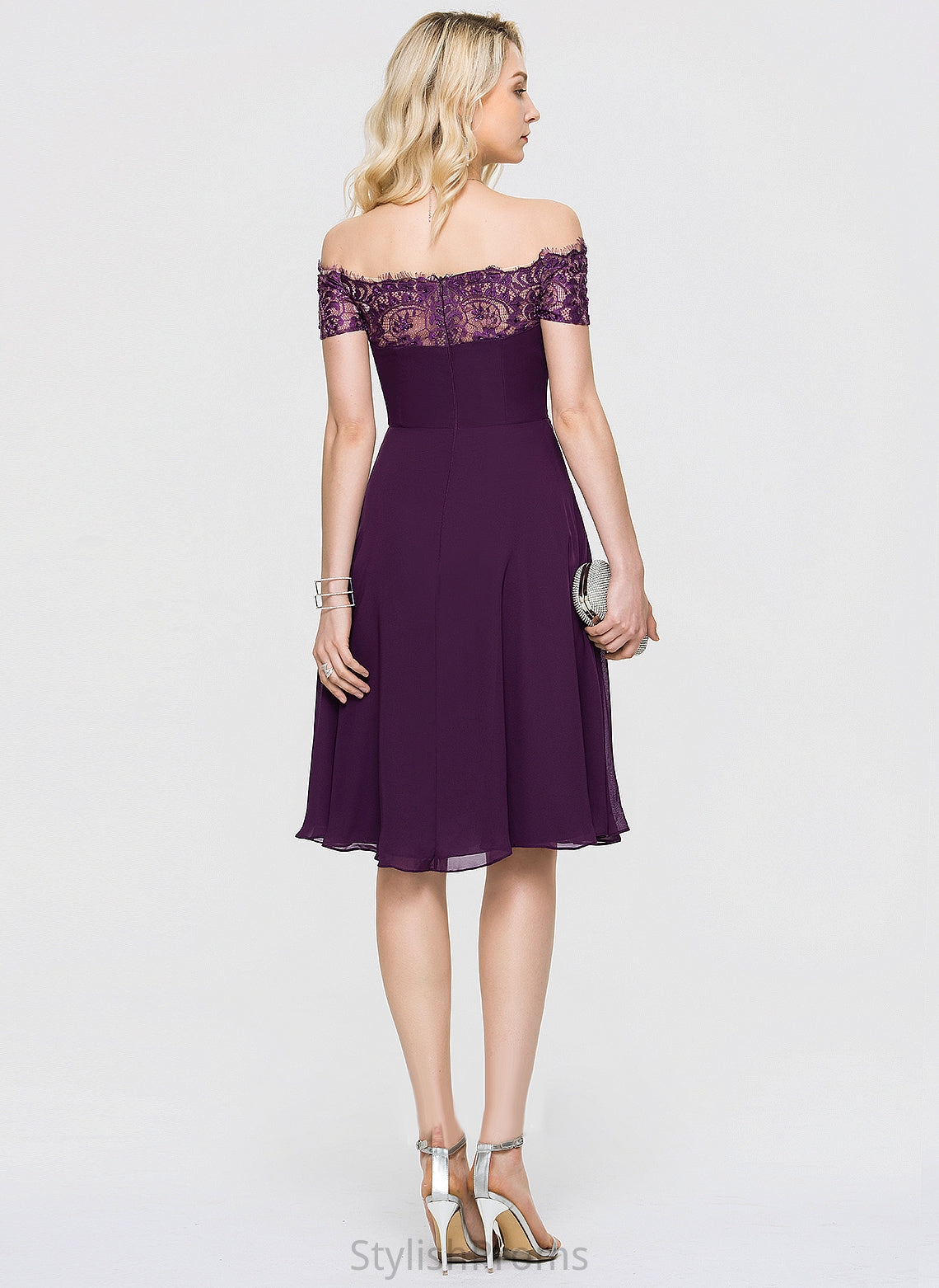 Lace Dress With Beading Off-the-Shoulder Lace Kendal Chiffon Cocktail Knee-Length Cocktail Dresses A-Line