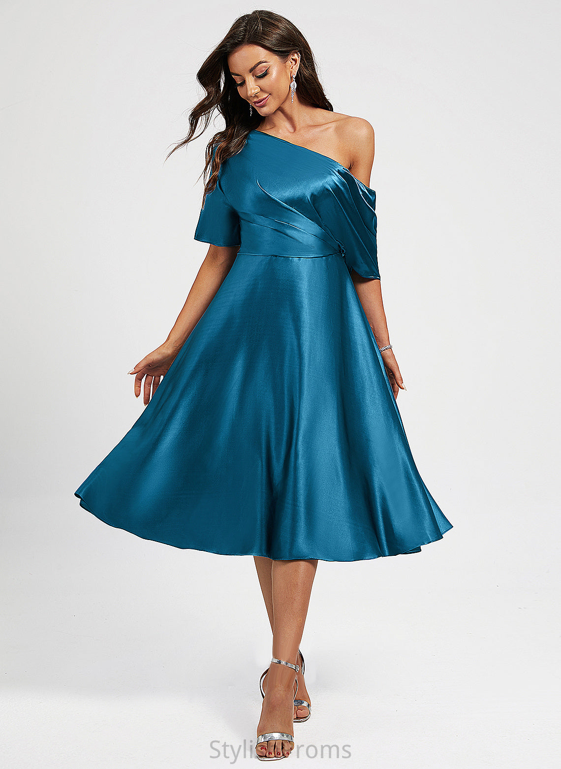 One-Shoulder Knee-Length A-Line Dress Cocktail Dresses Charmeuse Undine Cocktail