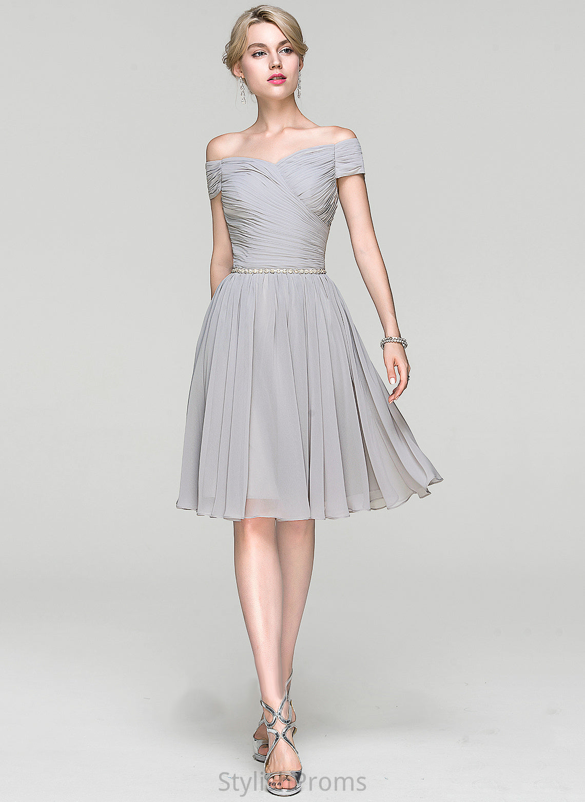 Beading Chiffon Off-the-Shoulder Ruffle Cocktail Dresses Dress Cocktail With Knee-Length A-Line Chana