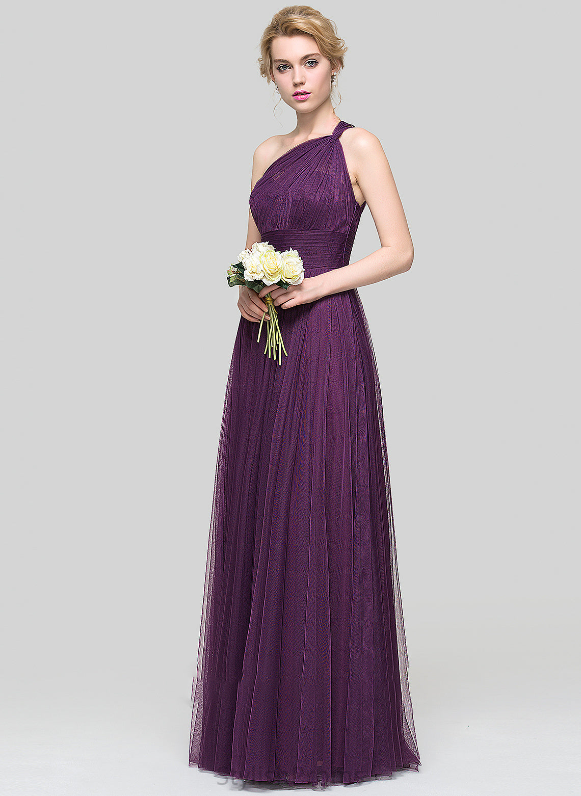 Silhouette Neckline Floor-Length A-Line Ruffle Length One-Shoulder Fabric Embellishment Joslyn Sleeveless Trumpet/Mermaid Bridesmaid Dresses