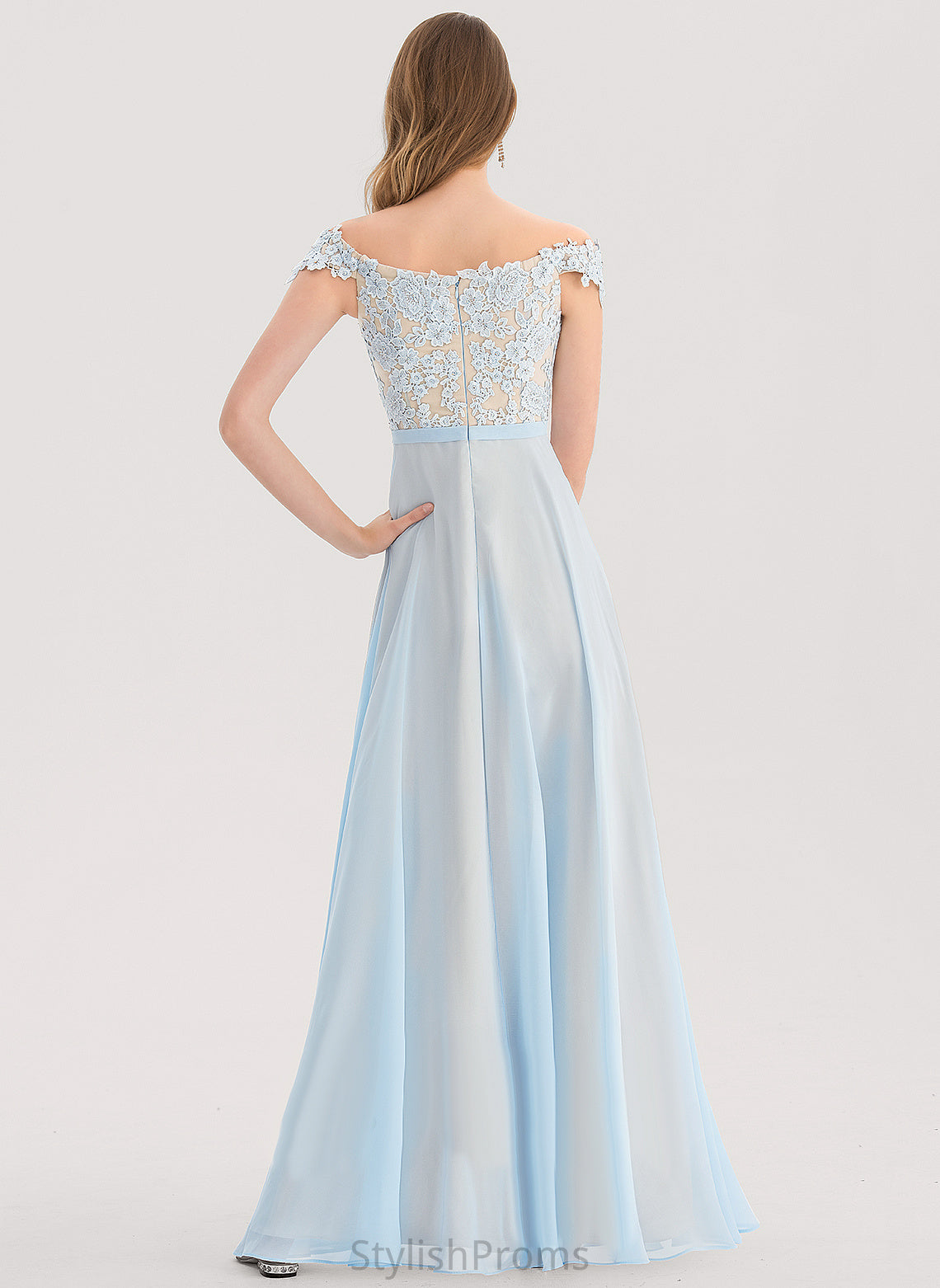 A-Line Beading Lace Chiffon Floor-Length With Off-the-Shoulder Sequins Prom Dresses Maritza