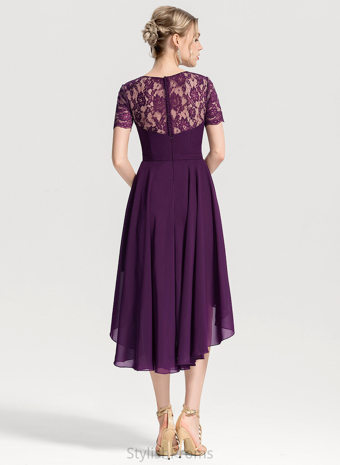 Karsyn Scoop Neck Dress Lace With Chiffon Cocktail Asymmetrical A-Line Cocktail Dresses Lace