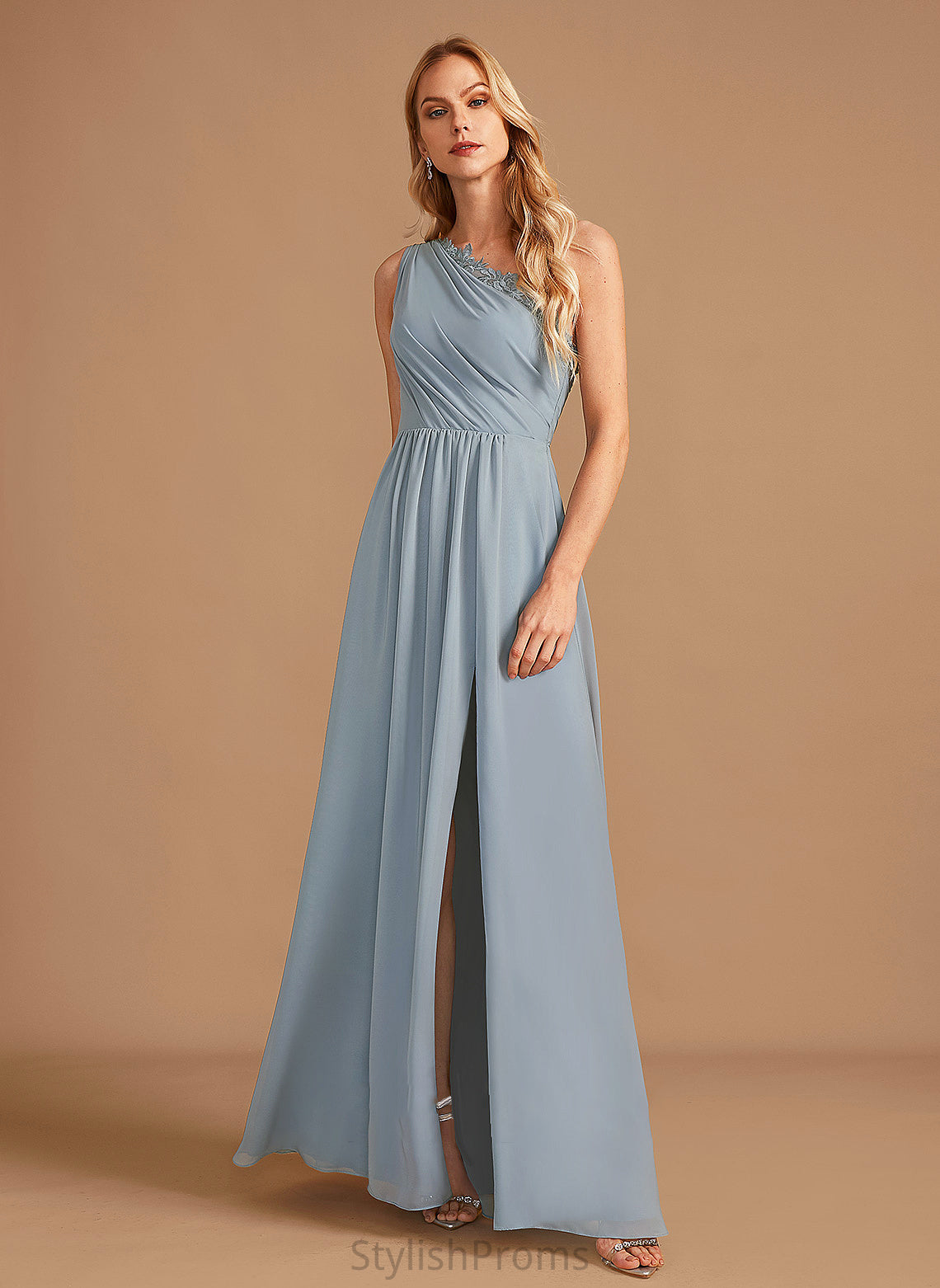 Sequins One-Shoulder Silhouette Length Neckline Floor-Length Embellishment Lace A-Line Fabric Evangeline Trumpet/Mermaid Bridesmaid Dresses