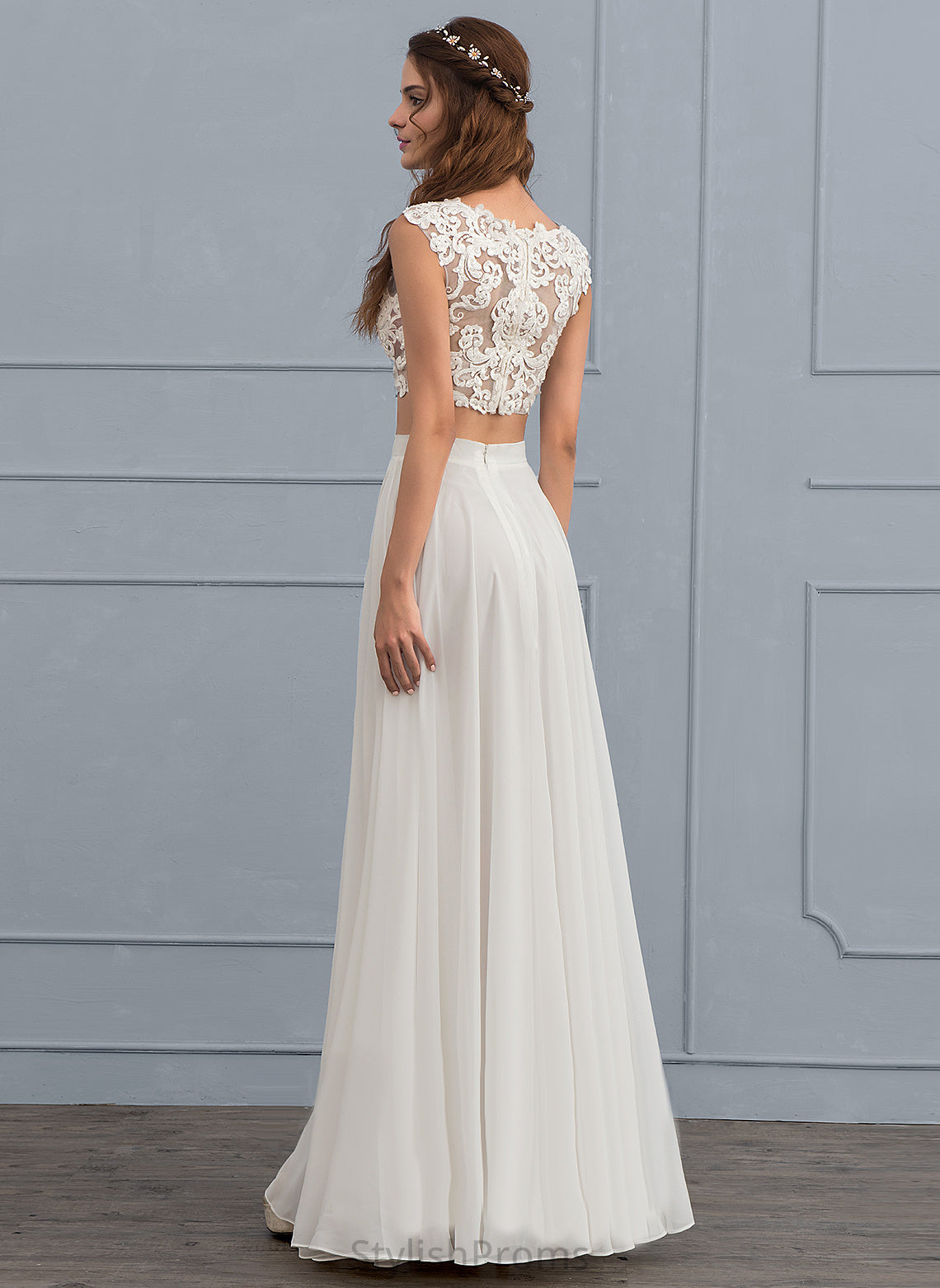 Sequins Wedding A-Line With Dress Wedding Dresses Chiffon Lace Daniela Floor-Length Beading