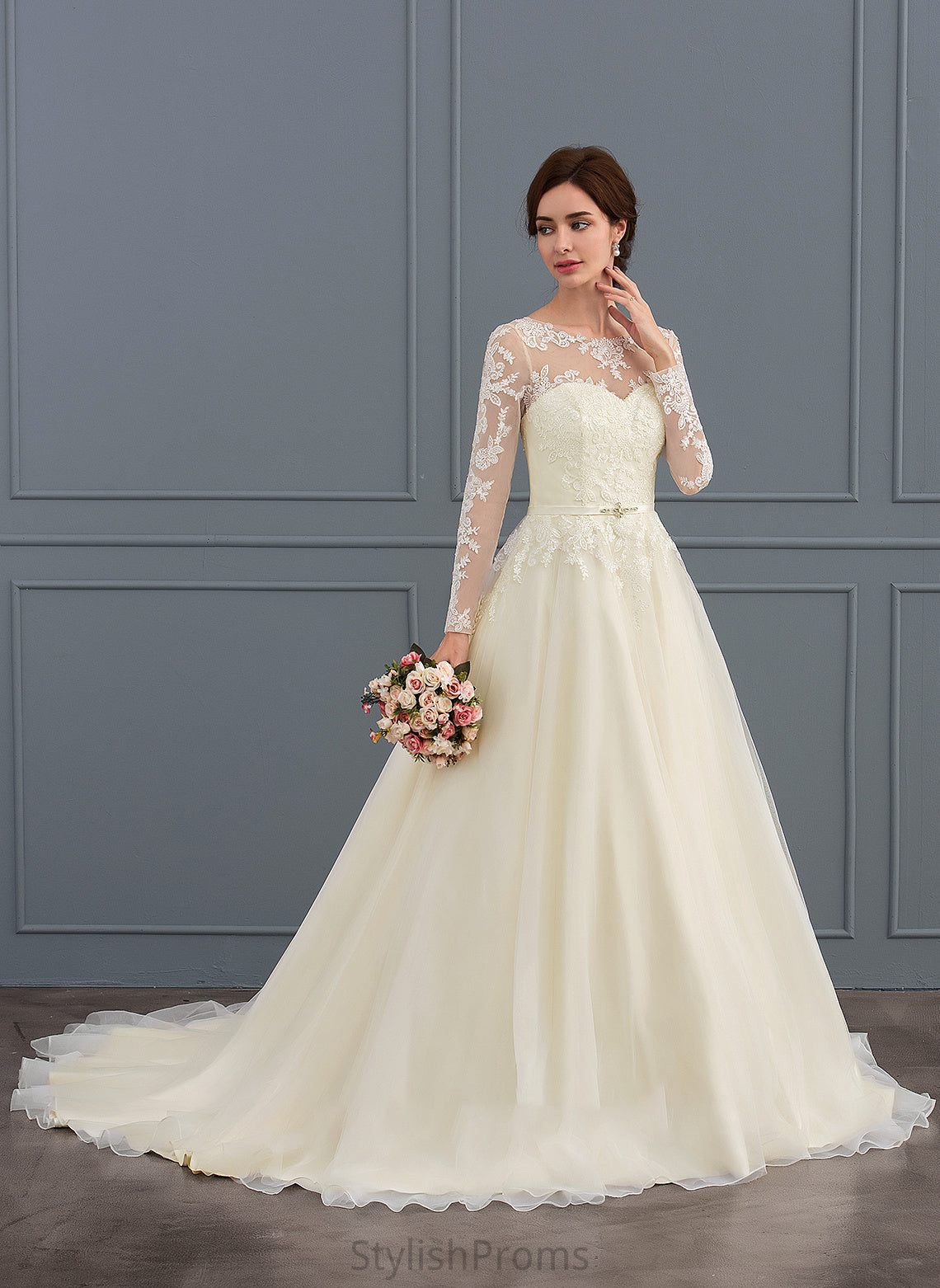 Court Wedding Dresses Ball-Gown/Princess Illusion Train Dress Sequins Aliyah Wedding Lace Beading With Tulle