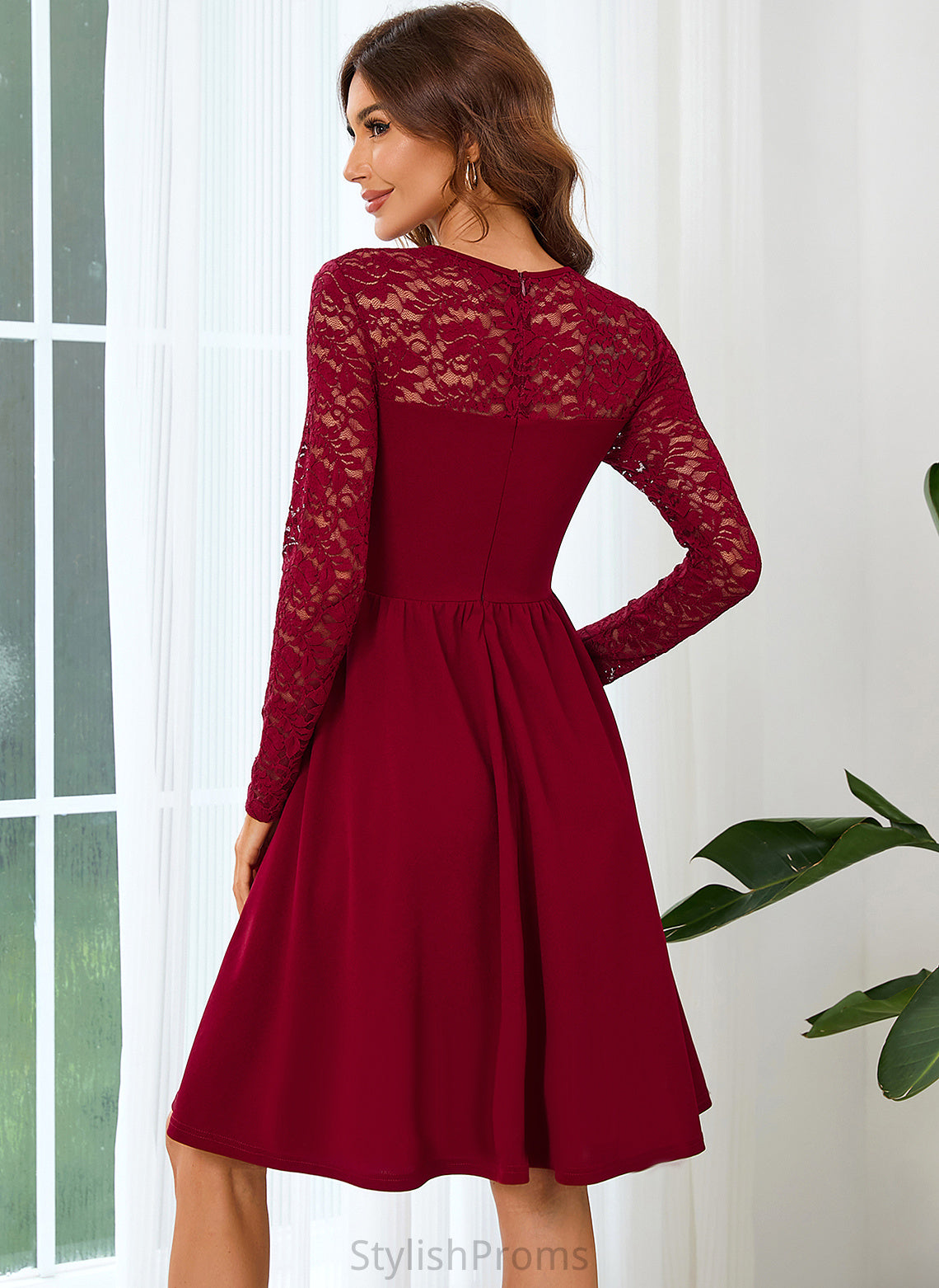 Dresses Neck Club Dresses Long Elva Elegant Blends Cotton Mini Round A-line Lace Sleeves