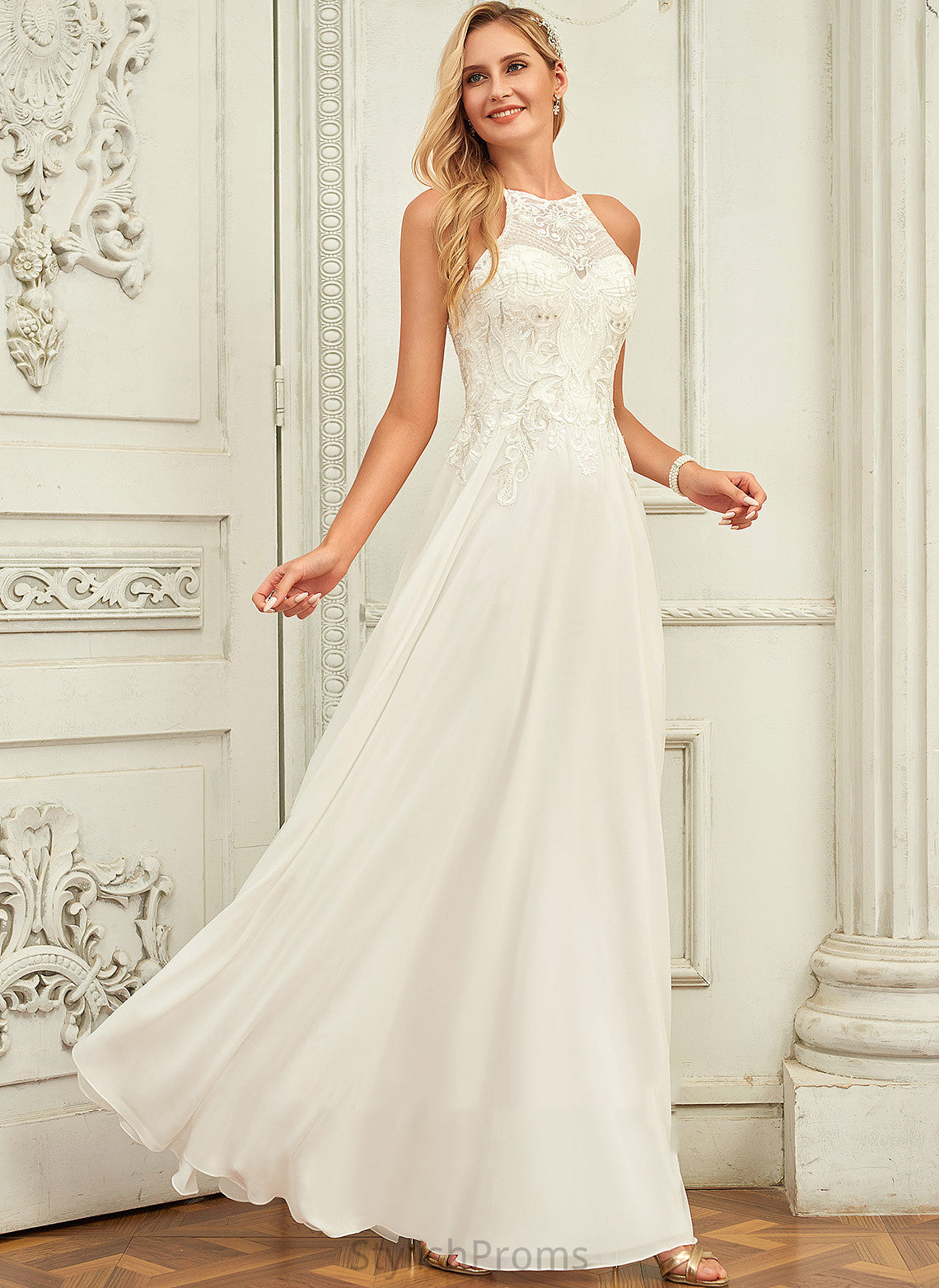 Wedding Dress Floor-Length Chiffon Kristen A-Line Lace Wedding Dresses Scoop