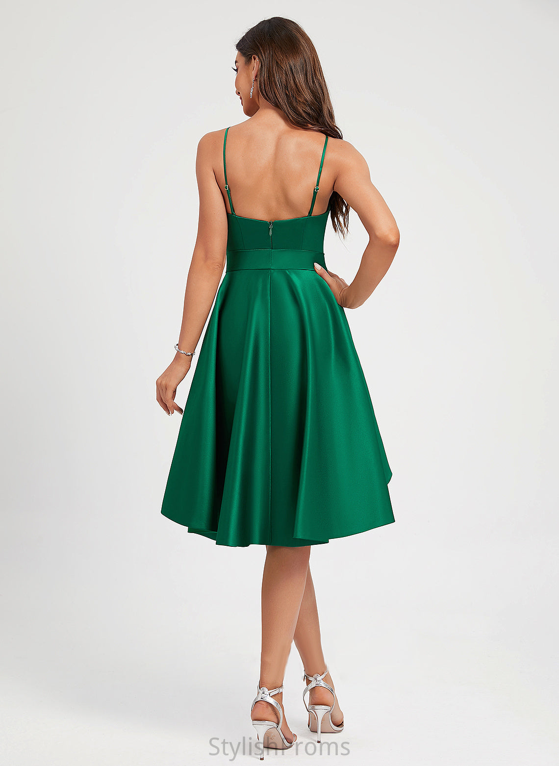 Dress Square Satin Bow(s) Skye Neckline Knee-Length With Cocktail Dresses A-Line Ruffle Cocktail