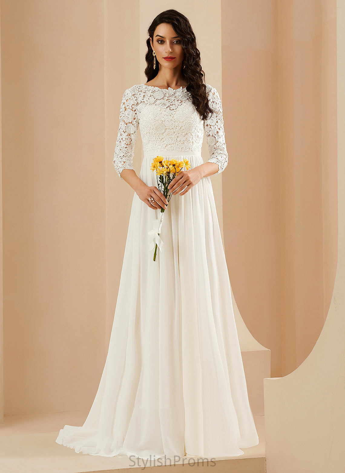 Neck Scoop Chiffon Lace Train Wedding Dresses Wedding A-Line With Zion Sweep Dress