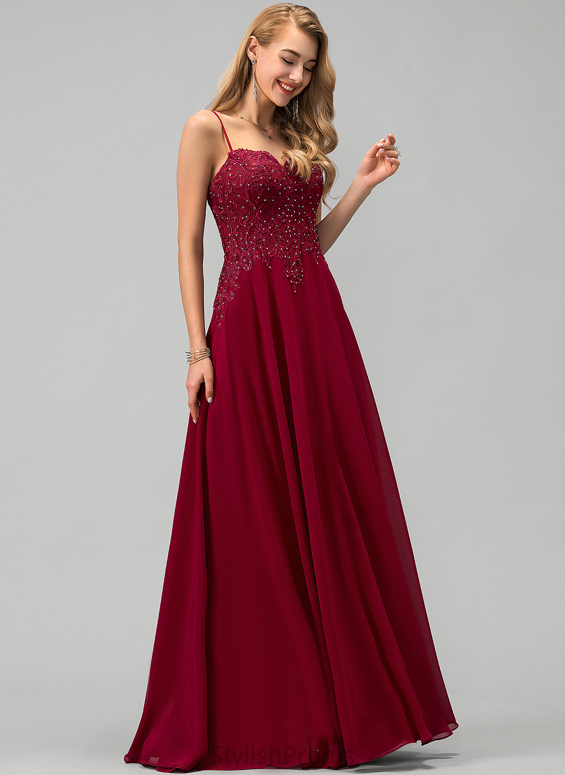 With Floor-Length Chiffon Muriel Lace A-Line Sweetheart Rhinestone Prom Dresses