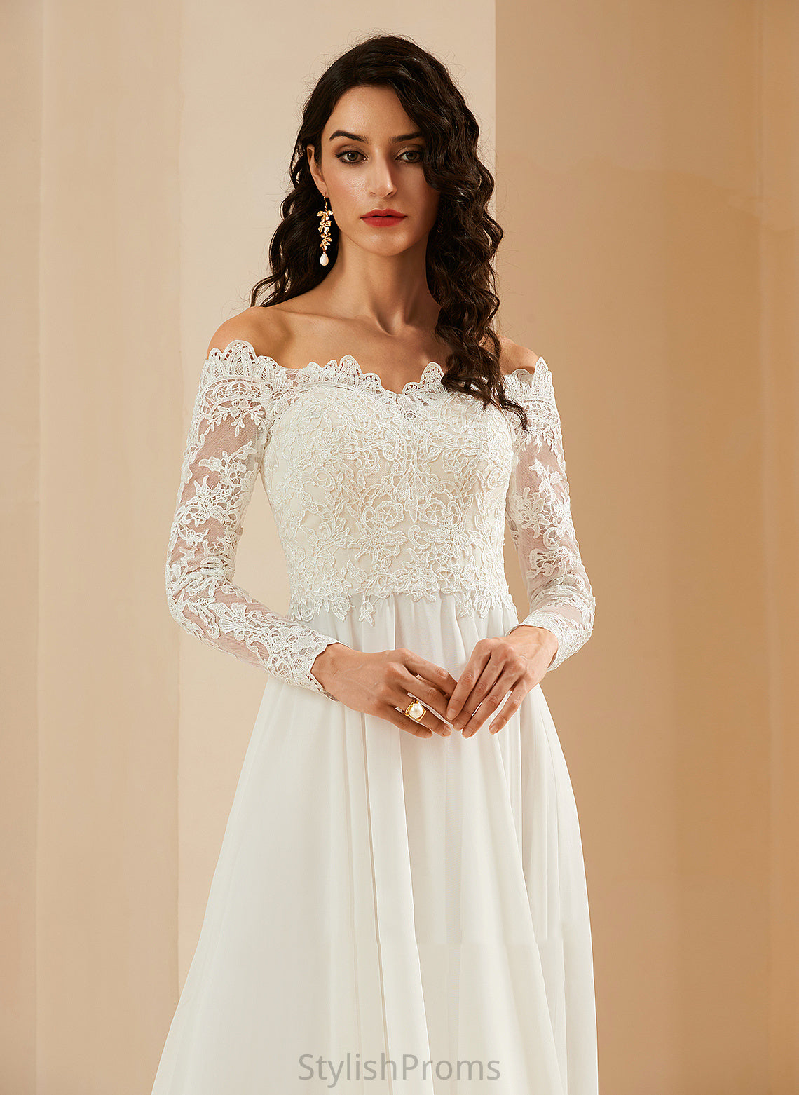 Wedding Dresses Lace Dress Chiffon Sandra With Off-the-Shoulder Sweep Wedding A-Line Train