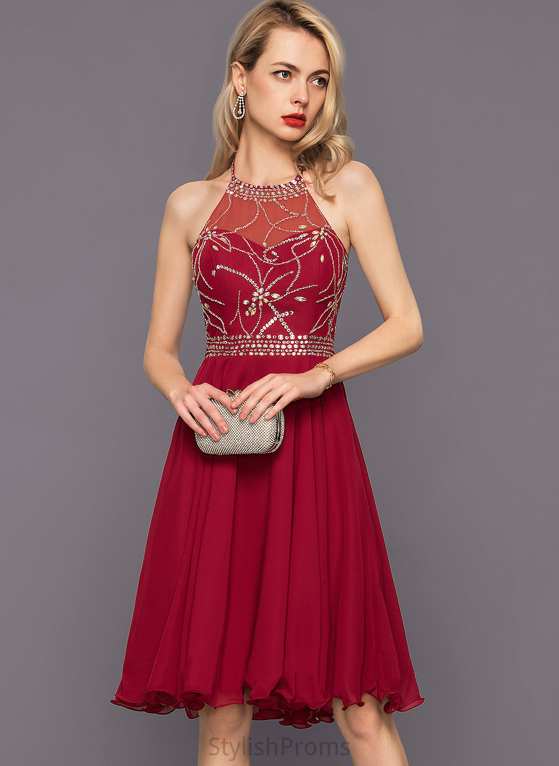 Beading Chiffon Cocktail Sequins Halter Dress With Teresa Cocktail Dresses Knee-Length A-Line