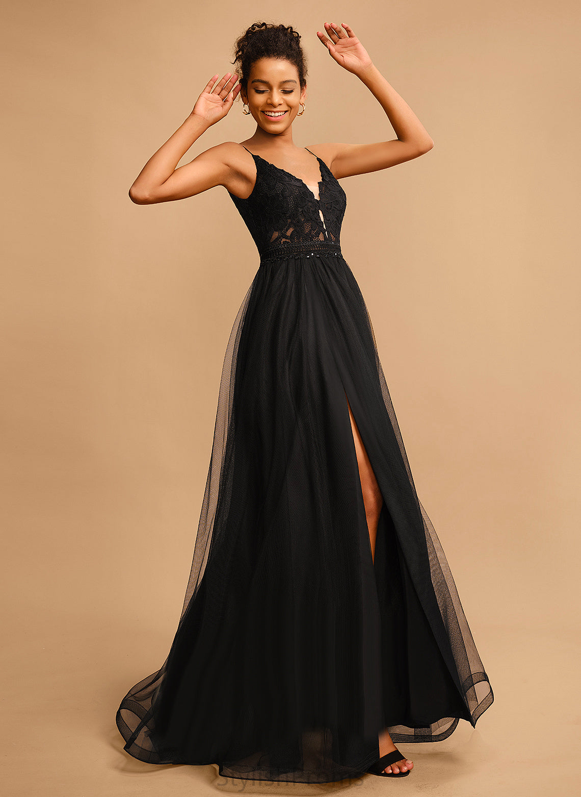 With Lace Prom Dresses Zara Ball-Gown/Princess Floor-Length Tulle Sequins V-neck