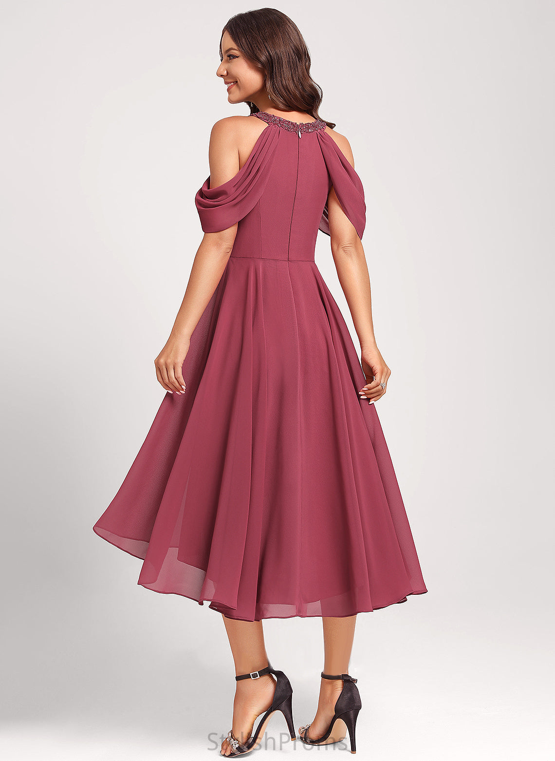 Asymmetrical Club Dresses Chiffon Scoop Beading Cocktail Casey Dress Sequins With A-Line Neck