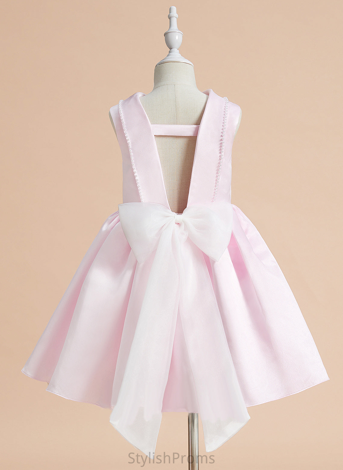 Lilliana With Scoop - Satin Knee-length Sleeveless Girl Neck Flower Dress Beading/Bow(s) Flower Girl Dresses A-Line