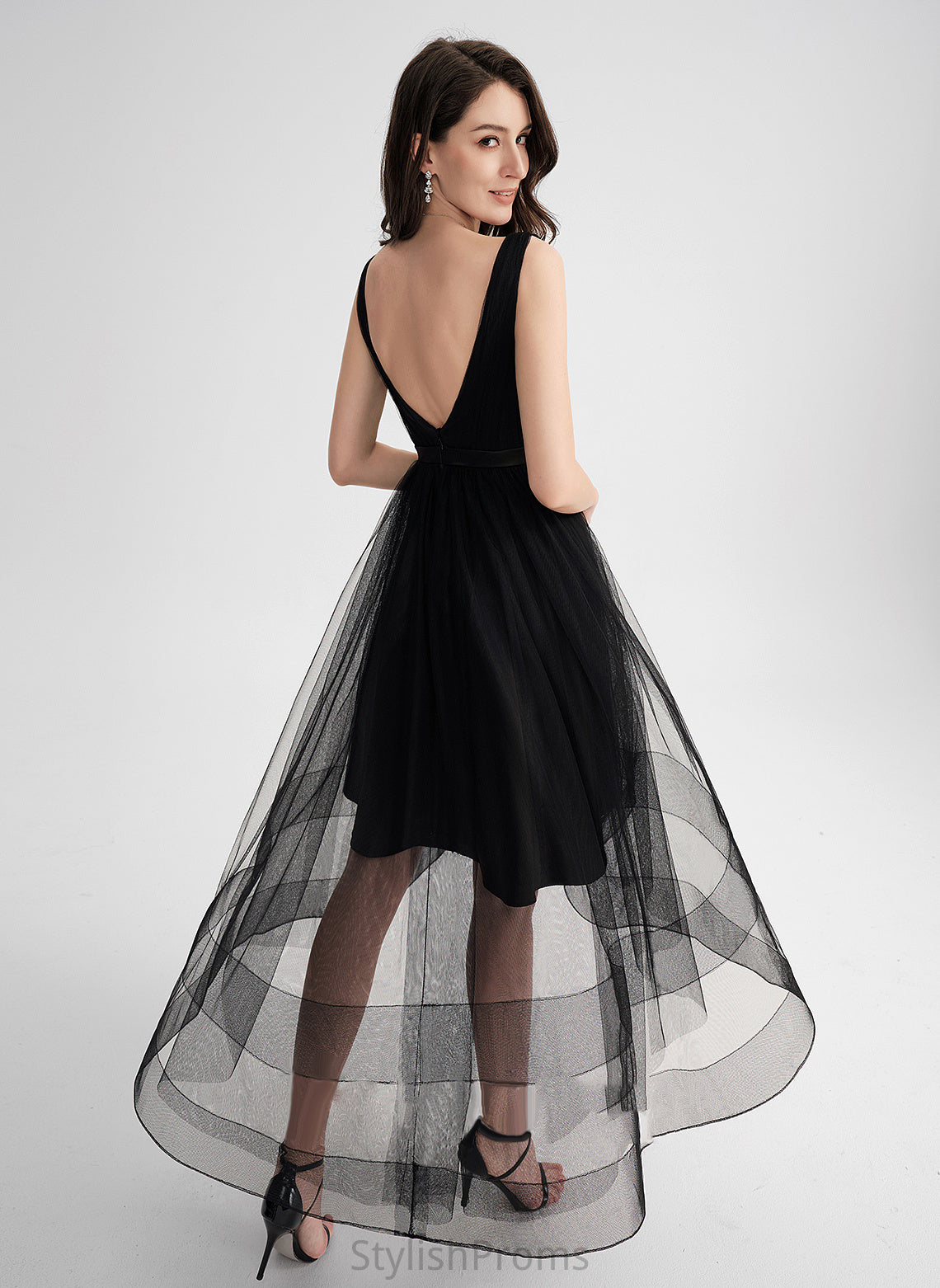 V-neck Tulle Cocktail Dresses A-Line Sequins Lace Asymmetrical With Cocktail Dress Sharon