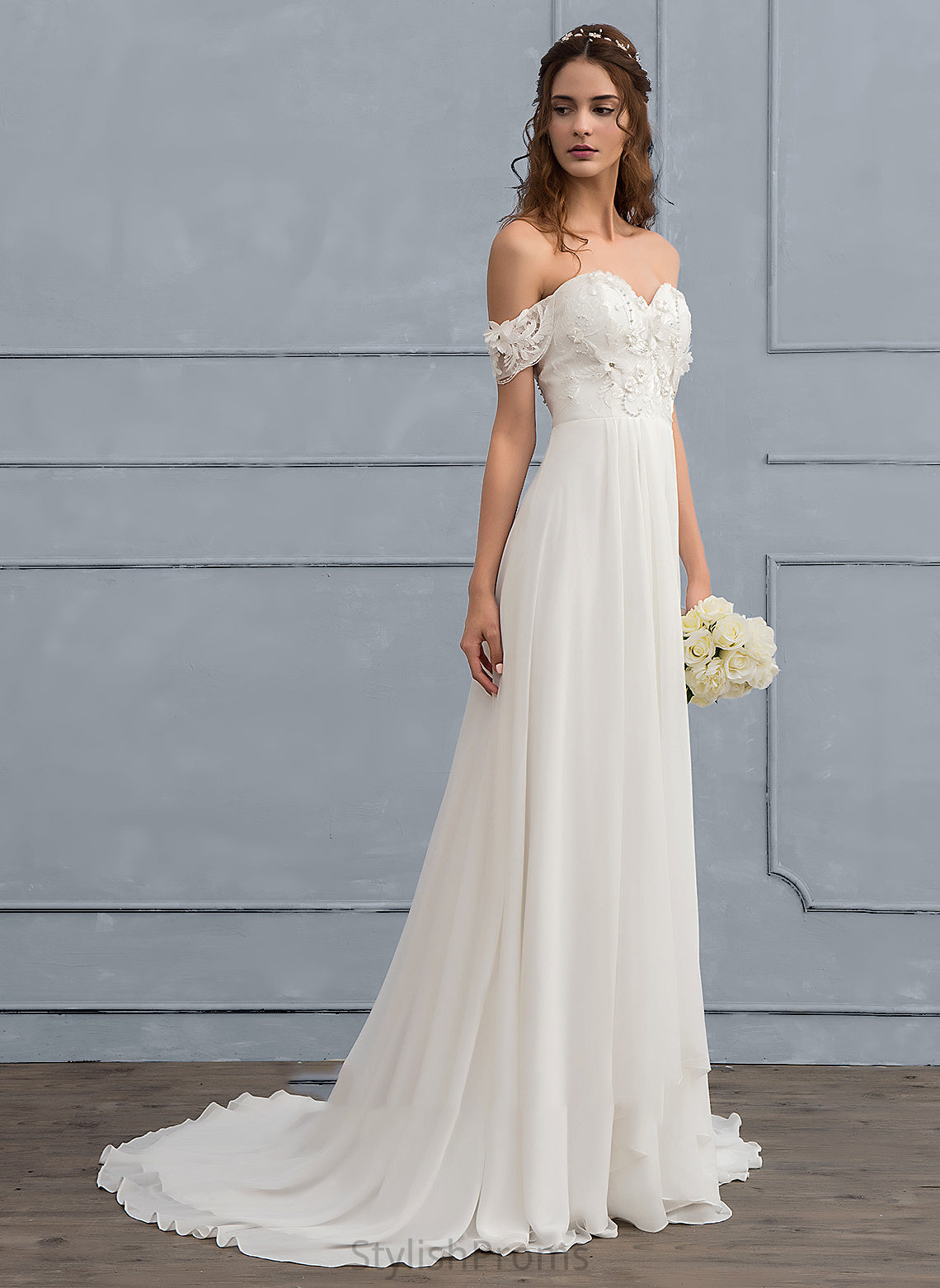 A-Line Train Flower(s) With Chiffon Lace Louisa Dress Beading Wedding Dresses Sweep Wedding