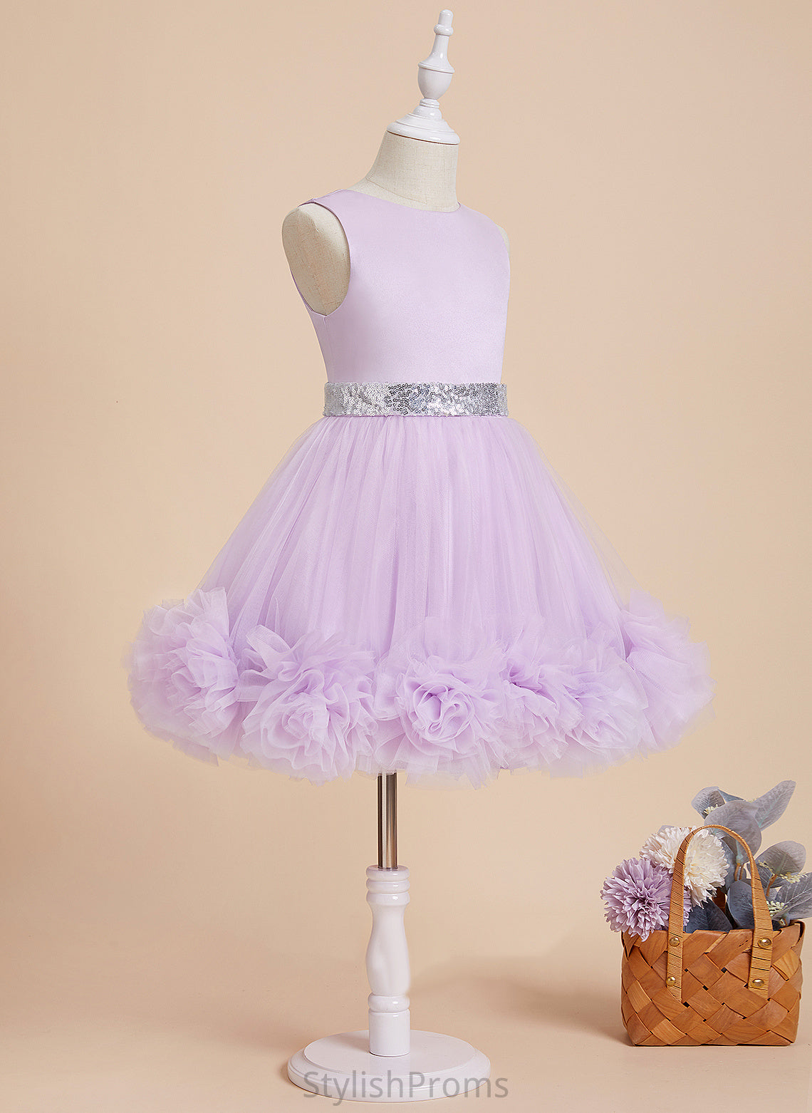 Flower Girl Dresses Nathalie Ball-Gown/Princess With Flower Knee-length Scoop Flower(s)/Sequins - Girl Dress Satin/Tulle Sleeveless Neck