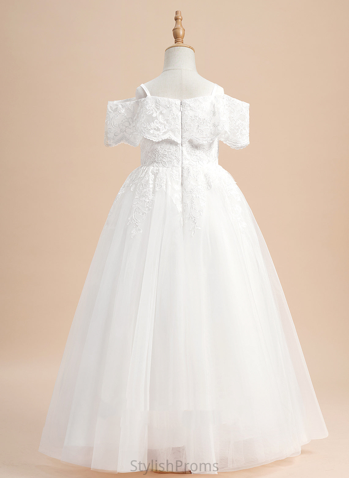 Jocelynn Girl Sleeves - Ball-Gown/Princess Lace Off-the-Shoulder Flower Girl Dresses Tulle Short Flower With Floor-length Dress